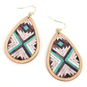 Aztec patterned wood earrings